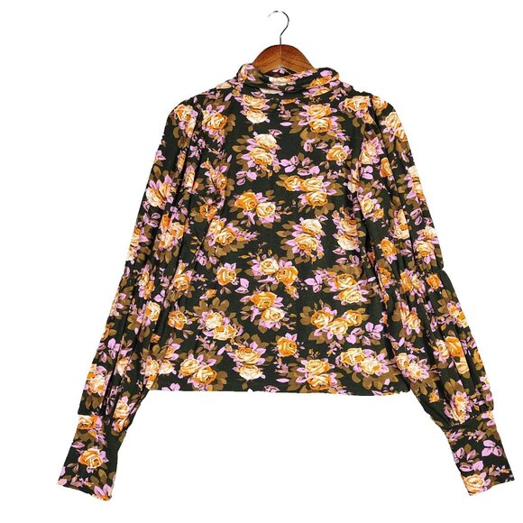 Anthropologie Tops - By Anthropologie Top Womens M Black Multi Floral Turtleneck Tiered-Sleeve Blouse